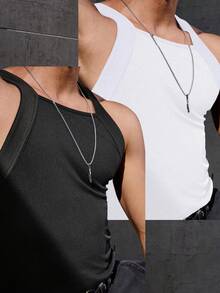 Manfinity Homme 2 chiếc áo tank top không tay cổ vuông màu trơn dành cho nam, kiểu dáng thường ngày, thích hợp mặc mùa hè. - Nhiều màu - Xem 5