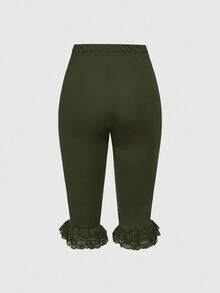 ROMWE Kawaii Women's Basic Y2K Millennium Style Lace Patchwork Tie-Up Capri Pants - Army Green - View 2