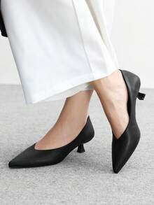 CUCCOO BIZCHIC Women's Pointed Toe Low Heel Classic Simple Basic Commute Work Party Pumps - Graphite Black - View 4