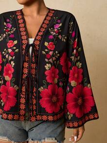 Travachic Áo kiểu nữ cỡ lớn in họa tiết retro, thắt nơ phía trước, phong cách thường ngày, kiểu boho, áo nữ mùa hè, áo lụa, áo nữ mùa hè, quần áo Anthropologie, quần áo ấm áp mùa thu và mùa đông cho nữ, áo hồng thanh lịch. - Nhiều màu - Xem 7
