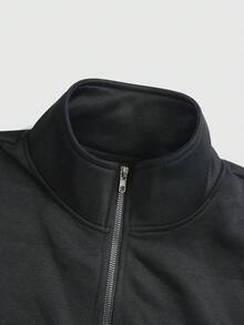 ROMWE MEN 男士立领字母印花拉链长袖连帽衫搭配抽绳腰带运动裤，休闲套装，适合度假、通勤和旅行 - 黑色 - 查看 6