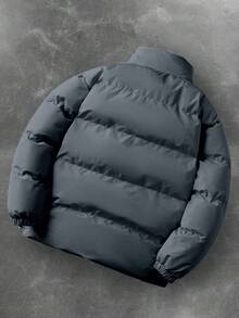 PAVTROS 男士休闲保暖拉链立领羽绒服，秋冬季 - 深灰色 - 查看 2