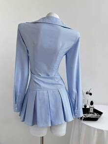 Elamini Vestido Plissado Vintage Feminino com Amarração na Frente, Decote em V Profundo, Listras Finas