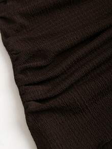 Sweetra Sexy Draped Neck Ruched Waist Asymmetrical Hem Dress With Metal Buckle Decor, Elegant Party Design, Early Spring Fashion - Coffee Brown - View 5