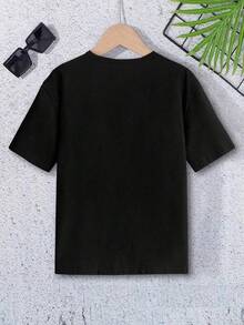 Letter Print Short Sleeve T-Shirts Casual Preppy Style Soft Comfy Versatile Tees for School Daily Outings Sports Party - Negro - Ver 3
