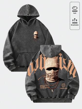 Street Life Sudadera con capucha vintage lavada para hombre, estilo streetwear