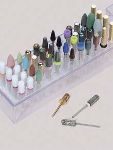 48holes Nail Drill Bits Storage Box Empty Clear Box Nail Drill Display Stand Manicure Accessoy Tools - Clear - View 3