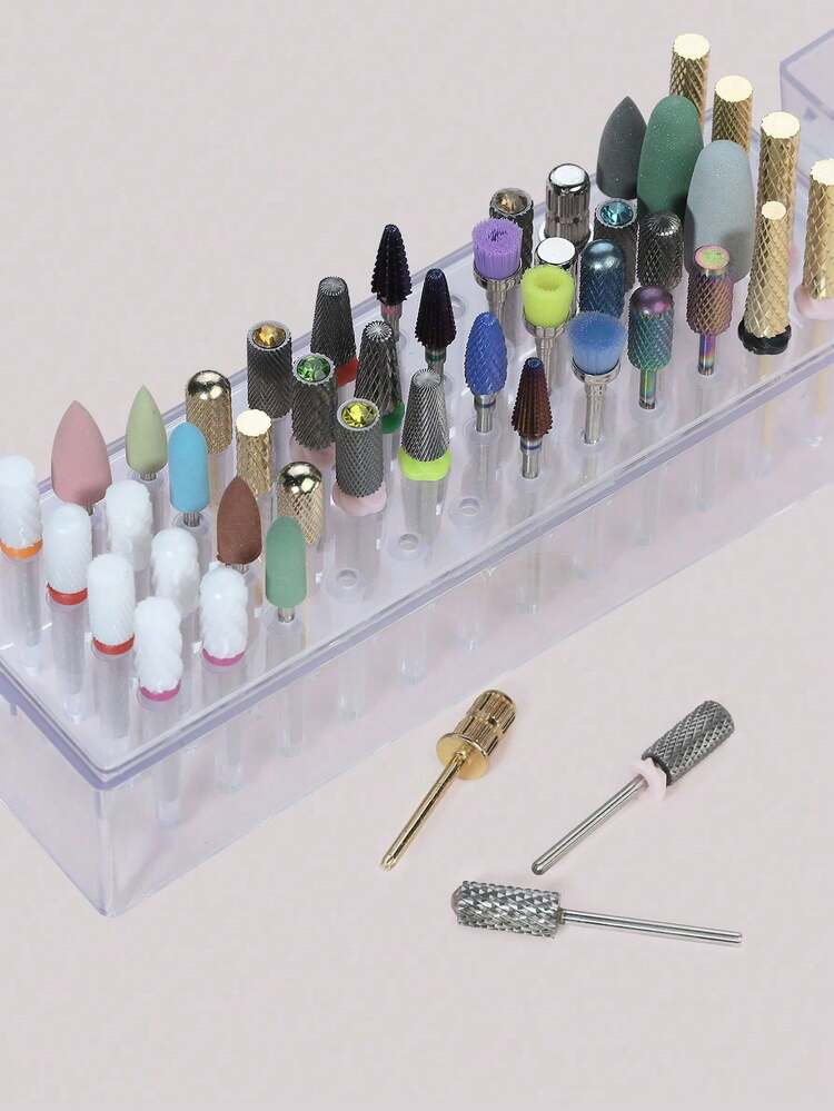 48holes Nail Drill Bits Storage Box Empty Clear Box Nail Drill Display Stand Manicure Accessoy Tools - Clear - View 3