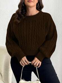 GlowEve CURVE 大码女式休闲时尚修身圆领长袖麻花针织套头衫，秋冬