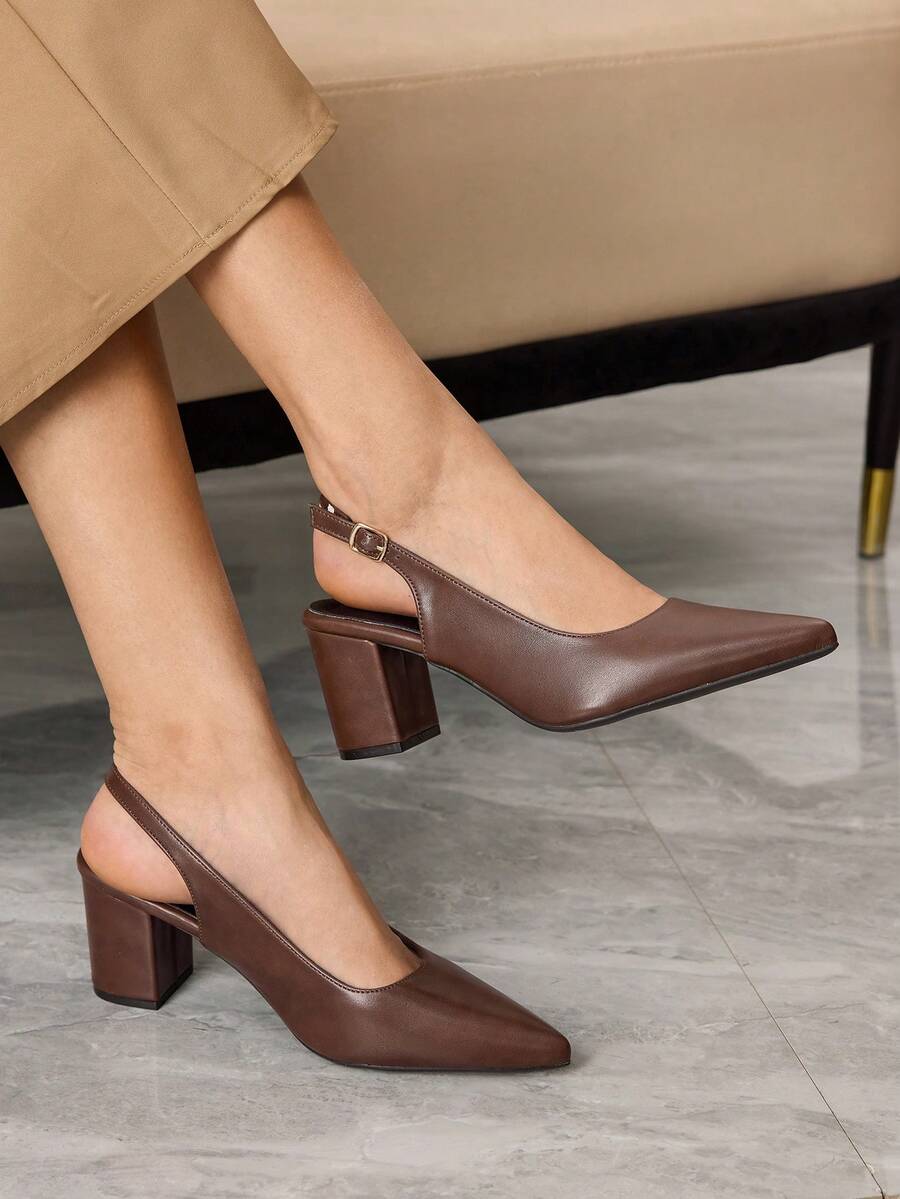 Sleekvia Women's Fashion Versatile Pointed Toe Pumps Valentine's Day - Brown - View 1