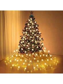 LED Lights String Round Ring Christmas Tree Topper Light Waterfall Hanging Tree Running Water Lights Holiday Party Atmosphere Decoration Lights String For Patio Garden Lawn Indoor Wedding Home Decor Fall Decor Autumn Decor Birthday Decorations - Warm white - View 4