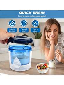 Yogurt Filter, Household Whey Separator, Kitchen Lid Round Container, Thickened DIY Yogurt Maker, Homemade Greek Cheese Maker - Blue - View 2