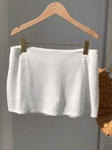 SHEIN EZwear 女士纯色低腰短裙 - 白色 - 查看 2