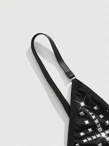 ROMWE Gothic Cross Studded Triangle Bralette - Black - View 3