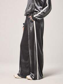 Missguided x Playboy Luxurious Velvet Sweatpants With Rhinestone Script And Side Stripe Detail For Comfortable Casual Wear, Casual - Grey - View 2