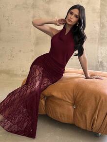 Firerie Women's Elegant Romantic Fashion Commute Sexy Black Lace Skirt, Tight Lace Skirt, Beach Holiday Ladies Skirt, Back To School Graduation Season Women's Wear, Romantic Date, Birthday, Easter Ladies, Carnival In Brazil, Music Festival, Wedding Season, Brunch Ladies Dress, Bohemian Style, Fairy Style Skirt - Red Violet - View 4