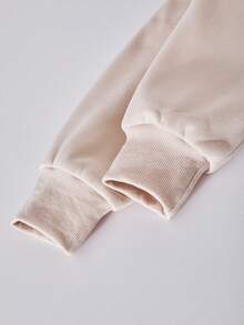 SHEIN ChillGRL Streecool Tween Girl Girls 2-Piece Set: Fleece Zip-Up Hooded Short Jacket With Frayed Edges + Drawstring Straight Leg Pants, Suitable For Casual, Commute, And Vacation In Autumn/Winter - Khaki - View 3