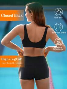 Swim Nautrix Bộ đồ bơi đi nghỉ thường ngày màu đen cổ tròn không tay xếp ly phía trước cho nữ mùa hè mới - màu đen - Xem 2