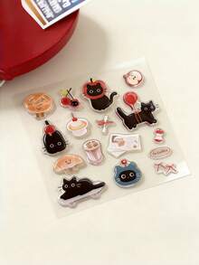 Joivida Korean Embossed Black Cat Stickers Jelly Gel DIY Decals For Journal Scrapbooking Phone Case Laptop Tablet Water Bottle Luggage Cute Kawaii Aesthetic Sticker Pack Minimalist Waterproof Vinyl Craft Supplies Gift Ideas