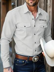 Manfinity Nomadique Men's Mature Vacation Double Pocket Design Printed Long Sleeve Shirt Light Grey Shirt Mens Cream Button Up White And Grey Graphic Shirt Men Men Fishing Shirt Casual Shirt With Two Pockets Long Sleeve For Men Western Mens Clothing Cowboy Outfits - Light Grey - View 1