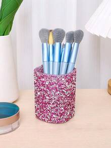 Joivida 1PC Large Capacity Rhinestone Decorated Multifunctional Creative Home Decor Glittering Clear Pen Holder Makeup Brush Organizer Storage Box For Bathroom Vanity Desk Top Office Home Use For Women Luxury Gift Idea Desk Accessory Home Organization - Multicolor - View 4