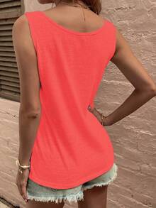 EMERY ROSE New Vintage Fashion Casual Basic U-Neck Neon Red Tank Top - Red - View 2