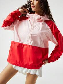 SoleilVie Women's Casual Sporty Color Block Zip-Up Sweatshirt - Red - View 5