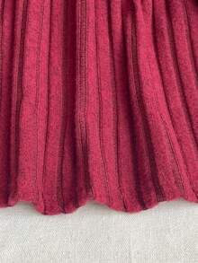 SHEIN 2pcs Baby Girls Dress + Plush Vest Cute Elegant Set, High Collar Long Sleeve Ruched Ribbed Thermal Lined Lantern Sleeve Dress Paired With Warm Plush Vest Jacket, Retro Casual Versatile Korean Style With Bow Design, Suitable For Daily Outings, Birthday, Holiday Party In Autumn/Winter