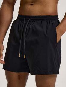 Musero Plain Basics Style Mesh Lined Elasticated Drawstring Waistband Swim Short Summer Essentials Holiday Poolside Spring&Summer - Black - View 1