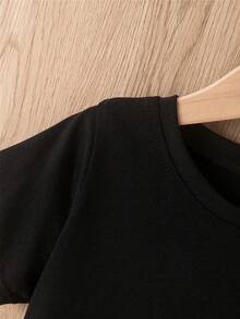 Vintage Y2K Black Graphic Print Short Sleeve Tees Preppy School Casual Daily Wear BFF Matching Tops Minimalist Fashion Ins Trendy T-Shirts - Negro - Ver 4