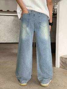 SHEIN Tween Boy Pocketed Wide Leg Loose Casual Versatile Jeans - Light Wash - View 2