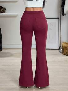 SHEIN Unity Casual Solid Color Low-Waist Flare Leg Jeans - Red - View 2