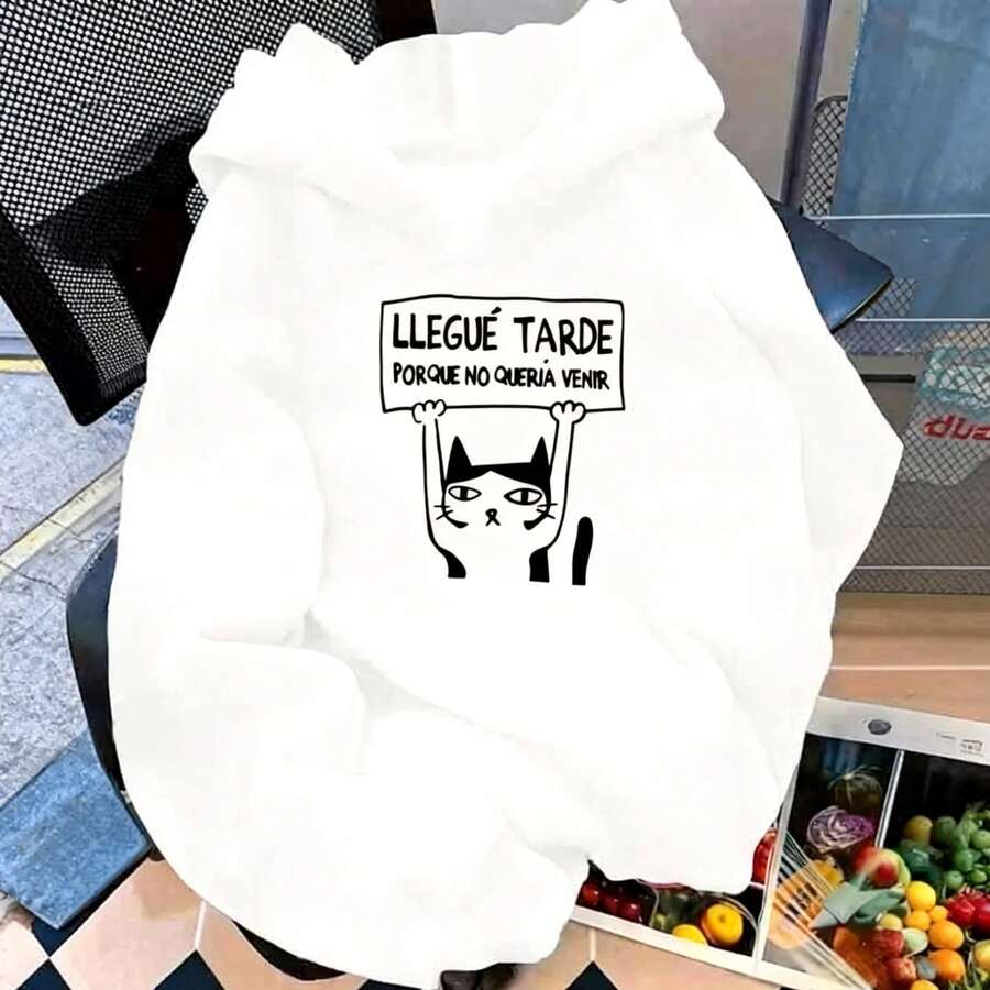 Unisex estampado gato frase divertida estilo urbano casual escuela sudadera - Blanco - Ver 1