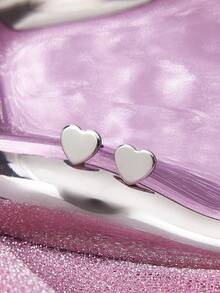 THE POWERPUFF GIRLS X SHEIN Zinc Alloy Cartoon Element Printed Stud Earrings Set, Snowflake, Heart Design, Lightweight Luxury, Casual Chic, Suitable For Parties, Concerts, Festivals - Platinum - View 3