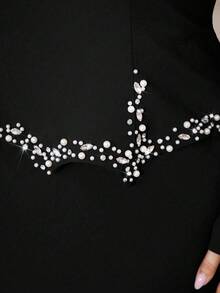 Modelyn 大码优雅水钻仿珍珠装饰鱼尾裙摆连衣裙，夏季 - 黑色 - 查看 4