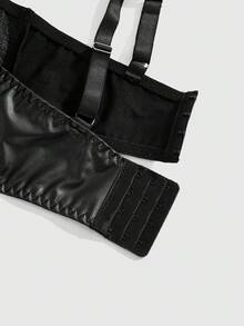ROMWE Grunge Punk Dark Punk PU Studded Underwire Round Garter Belt Sexy Lingerie Set - Black - View 4