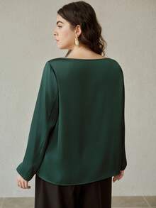MOTF PREMIUM PLUS SATIN BLOUSE WITH METAL DECOR, SPRING/SUMMER - Dark Green - View 3
