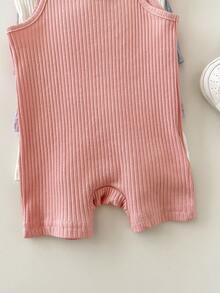 5件套女婴休闲纯色针织吊带连体衣套装 - 彩色 - 查看 3