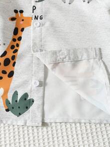 2 Stücke Jungen süßer Giraffen-Muster Hemd mit Kragen und loser Knopfleiste, Kurzarm und einfarbige Shorts Set - Verschiedenfarbig - Übersicht 7