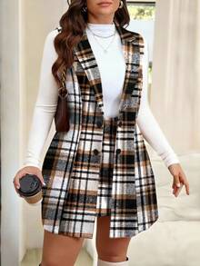 Vionelle 大码女式无袖格子背心和裙子套装 - 彩色 - 查看 4