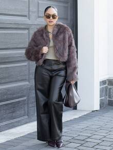 Melissa Matos 秋冬女士前开蓬松大衣 - 鏽棕色 - 查看 5