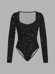 Slaydiva Women's Shiny Fashion Versatile Vacation Party Long Sleeve Bodysuit Carnival - Multicolor - View 3