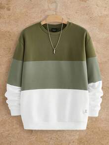 EASEVO Plus Size Men's Casual Crew Neck Long Sleeve Patchwork Pullover Sweatshirt - Multicolor - View 1