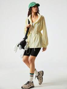 SoleilVie 女士连帽收腰休闲外套 - 黃色 - 查看 5