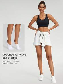 GLOWMODE 3 Pairs Invisible No-Show Socks Walk A Mile Soft Grip Daily Studio Workout Gym - White - View 6