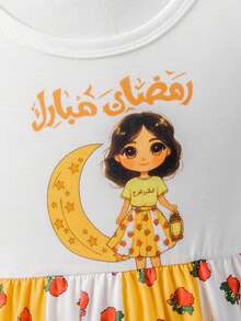 女婴复古撞色卡通印花短袖T恤套装 - 彩色 - 查看 5