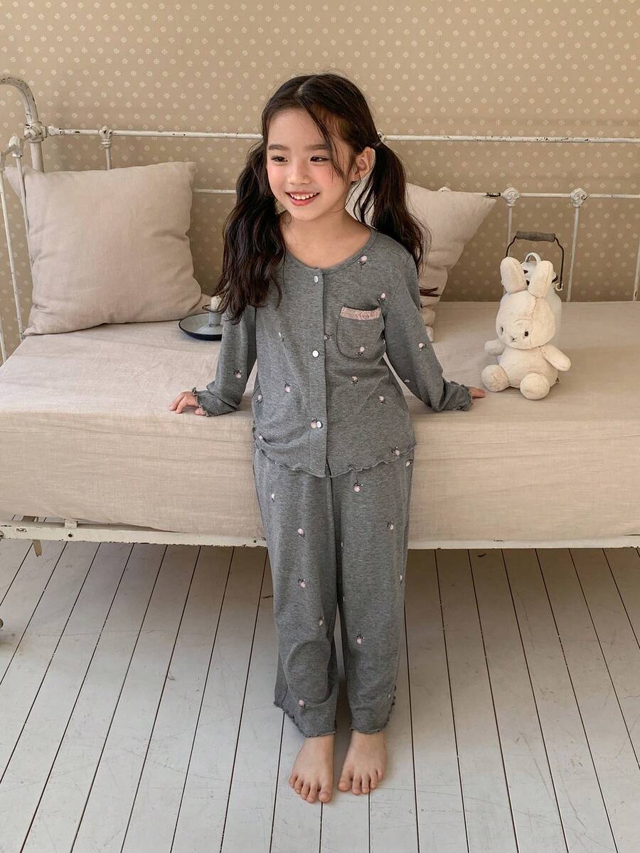 DAZY 少女宽松圆领落肩长袖休闲舒适家居服 - 灰色 - 查看 1