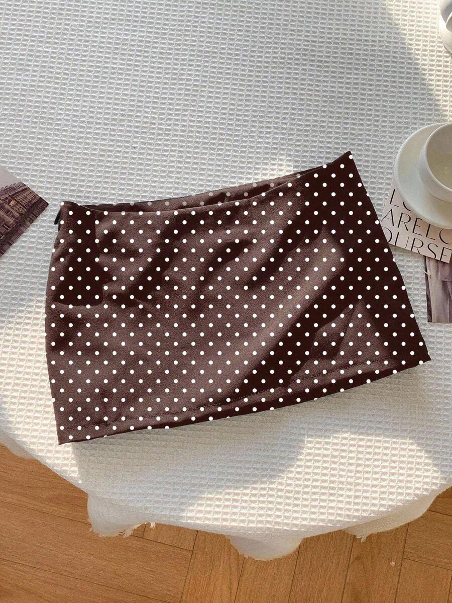 Comfortcana 女士波点时尚百搭假日派对迷你裙 - 棕色 - 查看 1