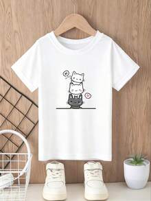 Korean Style Graphic Print Short Sleeve T-Shirts Preppy School Casual Daily Wear BFF Matching Tops Minimalist Fashion Ins Trendy Tees - Blanco - Ver 2