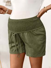 SHEIN Quần short mùa hè cho nữ, quần short cotton lanh kiểu bohemian cho bà bầu, quần short thường ngày có dây rút, quần short nữ mùa hè, quần short đi biển cho nữ, quần short thường ngày cho nữ, quần short vải lanh thoải mái cho nữ, quần short cotton cho nữ, quần short cotton pha, quần short màu xanh lá cây cho nữ. - xanh quân đội - Xem 3